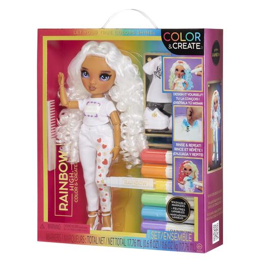 BABY born - Boneca Fashion DIY para colorir e criar - olhos roxos, cabelo encaracolado, top e sapatos extras, marcadores arco-íris ㅤ