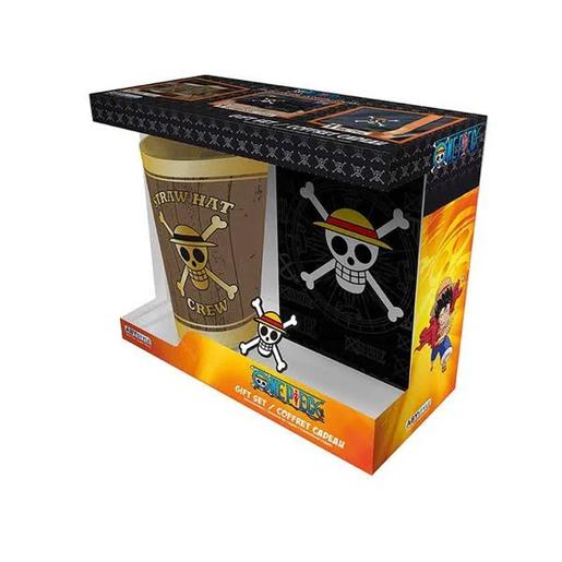 One Piece: caixa de presente XXL com caderno, vidro e pins Skull ㅤ