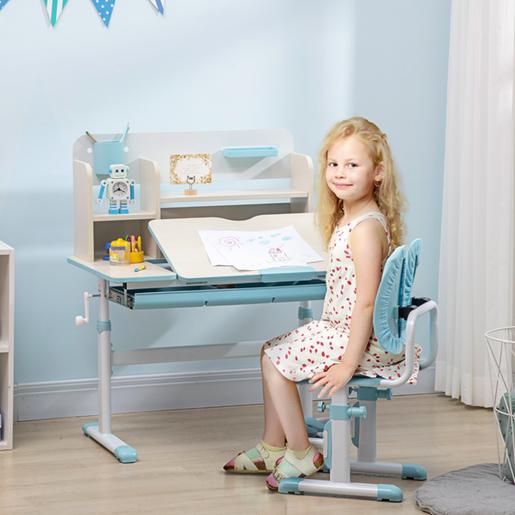 Homcom - Escritório com estante e cadeira ajustável Azul e Branco