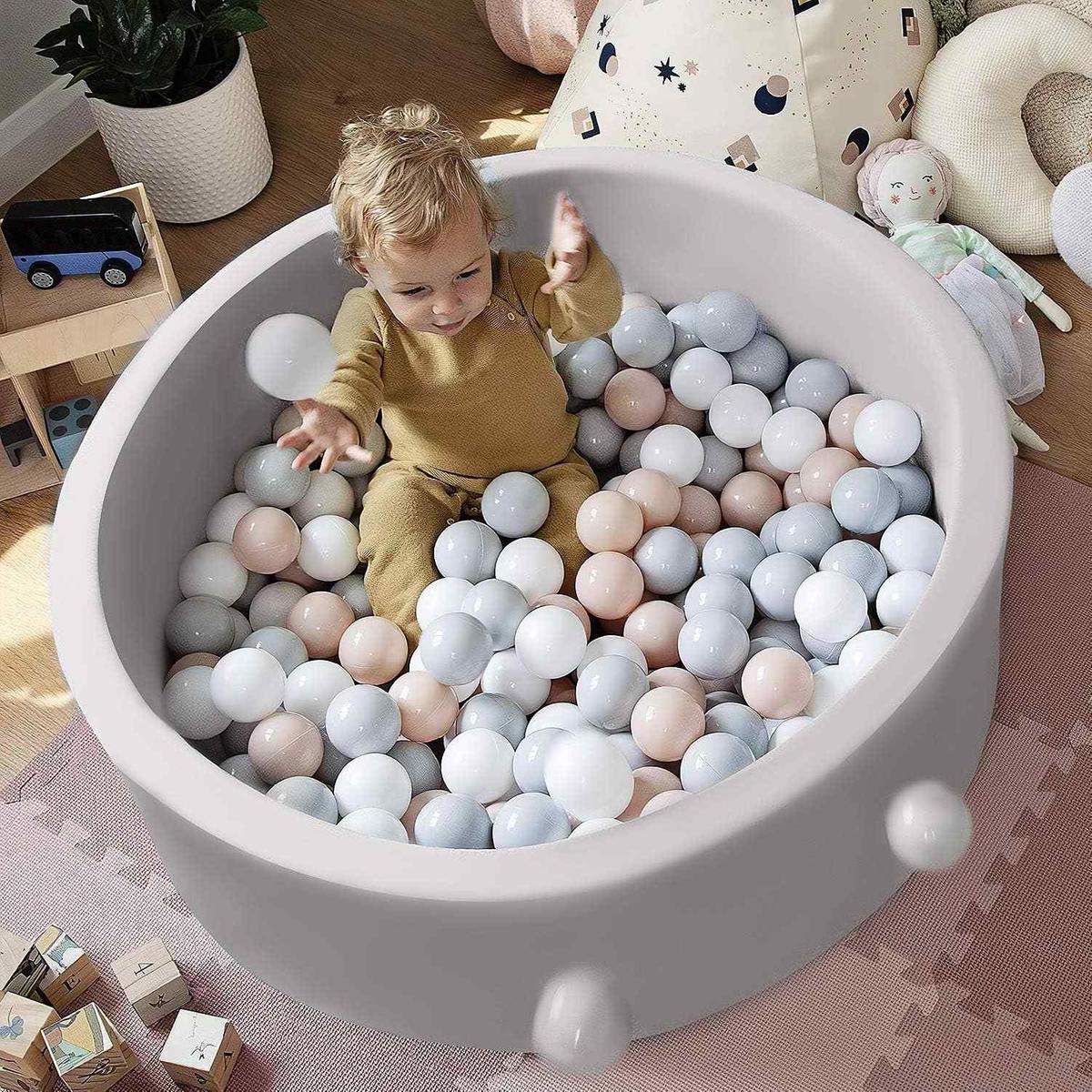 MeowBaby - Parque de jogos infantil de espuma cinza com piscina de bolas e  100 bolas cinzas/brancas/turquesa, Casas de interior e bolas