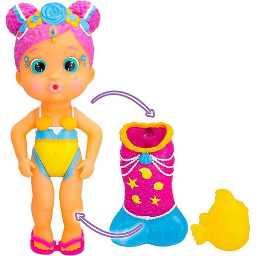 Bloopies - Boneca sereia com cauda brilhante, amiguinho marinho, bolhas e jatos de água - Brinquedo para banho