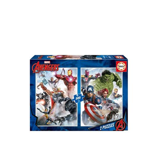 Educa Borras - Os Vingadores - Puzzle Marvel Vingadores 2x500 peças, 46x34 cm com cola fix incluida ㅤ