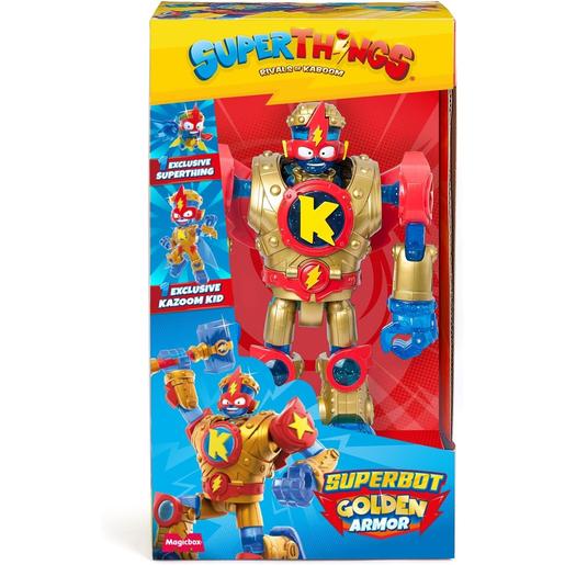 Superthings - Robô Articulado Kazoom Power com Armadura Dourada ㅤ