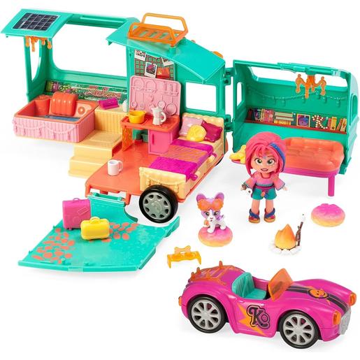 KookyLoos - Caravana com acessórios, boneca e animal de estimação, inclui carro e utensílios de cozinha ㅤ