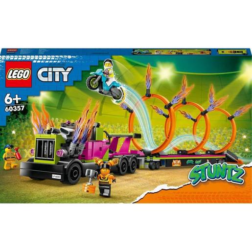 LEGO - Desafío Acrobático LEGO City: Camión, Anillos de Fuego y Moto de Fricción  60357
