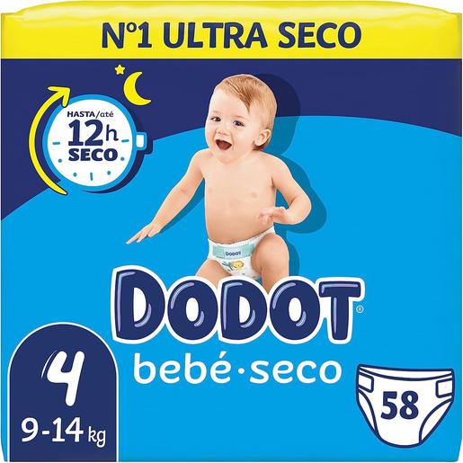 Dodot - Fraldas bebê seco tamanho 4, 9-14 kg, pack de 58 unidades