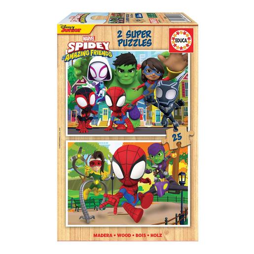 Educa Borrás - Spidey e os seus incríveis amigos - Pack puzzles de madeira 2x25 peças