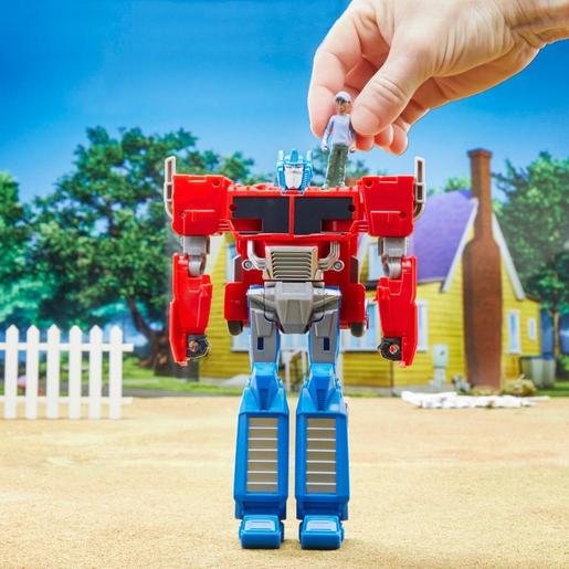 Hasbro - Transformers - Transformers EarthSpark: Figura Cambiador de Giro Optimus Prime y Robby Malto ㅤ