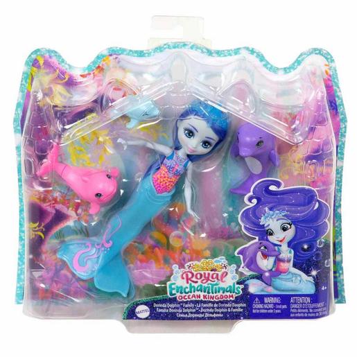 Mattel - Enchantimals - Muñeca Enchantimals Royal Ocean Kingdom Dorinda Dolphin con familia delfines ㅤ