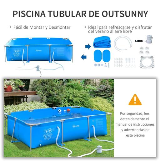 Outsunny - Piscina desmontable tubular de acero azul 3.600 l con depuradora