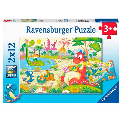 Ravensburger - Puzzle 2x12 pzs Dinosaurios juguetones