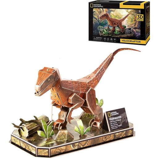 National Geographic - Puzzle 3D Velociraptor, brinquedos de dinossauros ㅤ