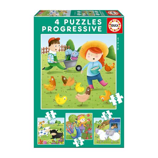Educa Borrás - Animais da Quinta - Pack 4 Puzzles Progressivos