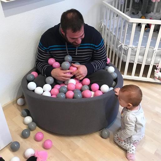MeowBaby - Parque de juegos infantil de espuma gris con piscina de bolas y 200 bolas rosa/gris/blanco