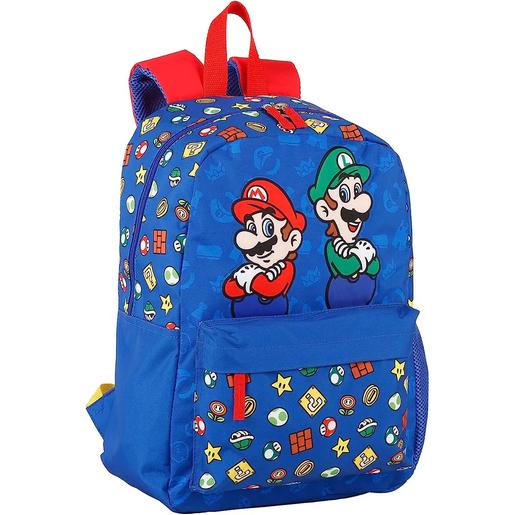 Super Mario - Mochila escolar Super Mario e Luigi com compartimentos e bolsos, 40x30x16 cm ㅤ