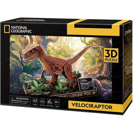 National Geographic - Puzzle 3D Velociraptor, juguetes de dinosaurios ㅤ