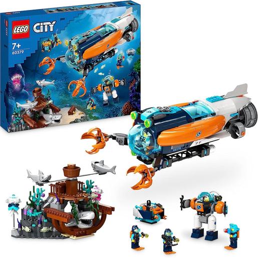 LEGO - Conjunto de construção submarina para exploração das profundidades com figuras de tubarões e mini-figuras de mergulhador 60379