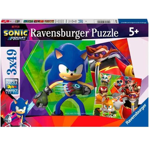 Ravensburger - Conjunto de 3 Puzzles Sonic de 49 Peçasㅤ
