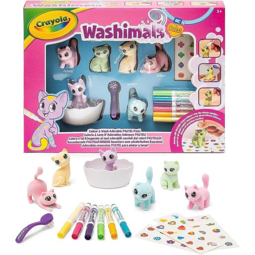 Crayola - Kit de atividades Washimals Pets para colorir e dar banho em animais bebês com adesivos em cores pastel
 ㅤ