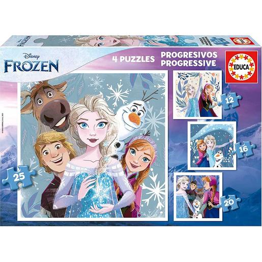 Frozen - Conjunto de quebra-cabeças infantis progressivos com imagens de Frozen, 12 a 25 peças ㅤ
