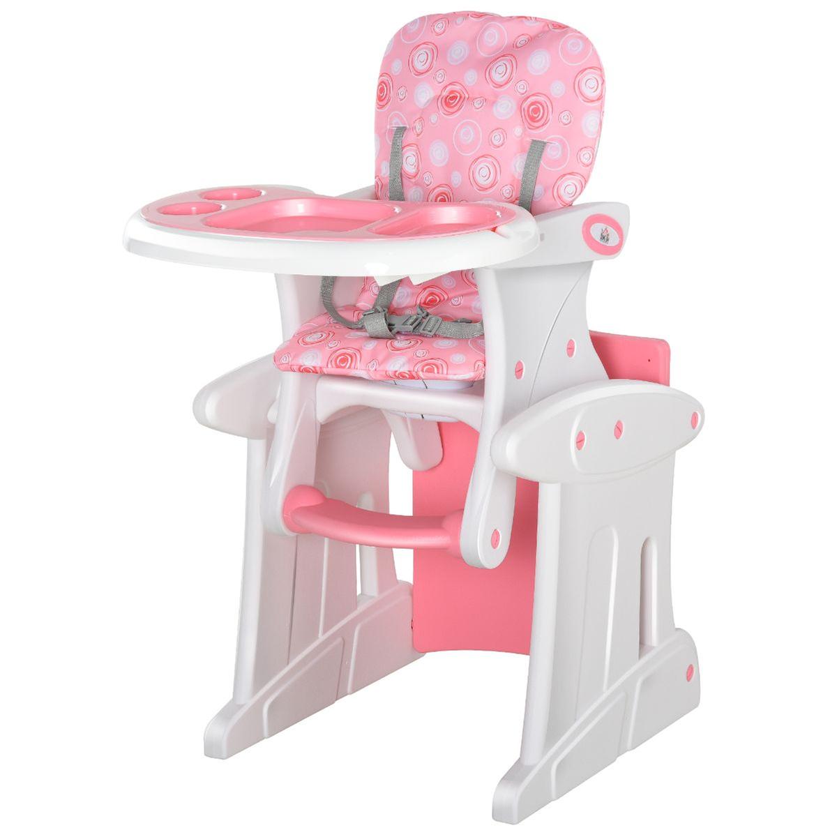 Cadeira alta refeições de bebé conversível 6 em 1 conjunto de mesa e  cadeira para crianças com bandeja almofada removível 58 x 58 x 98 cm Rosa