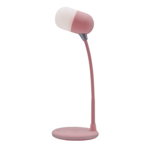 Candeeiro LED cor de rosa com carregador inalâmbrico e bluetooth